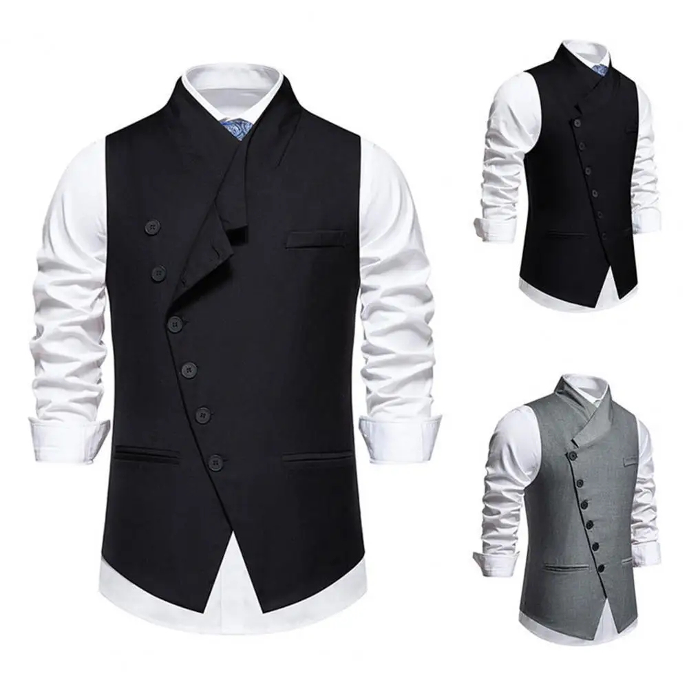 Male Sports Vest Men's Slim Fit Sleeveless Wedding Waistcoat with Sloping Lapel Collar Single Breasted Business Vest for Party