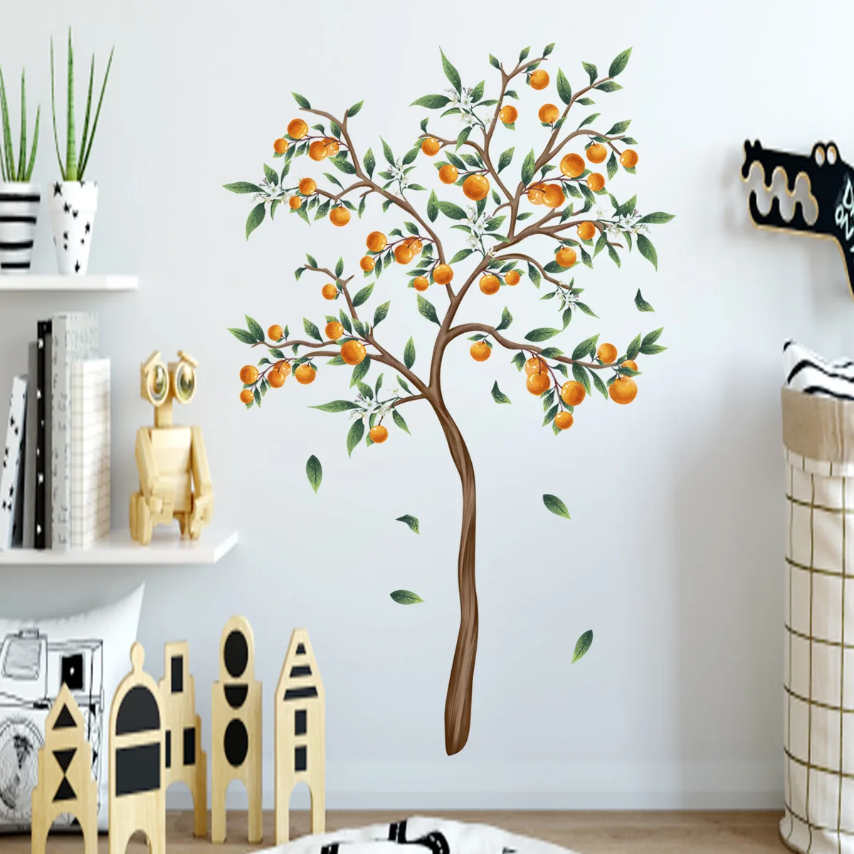 Hand Painted Orange Tree Wall Stickers Living Room Background Wall Room