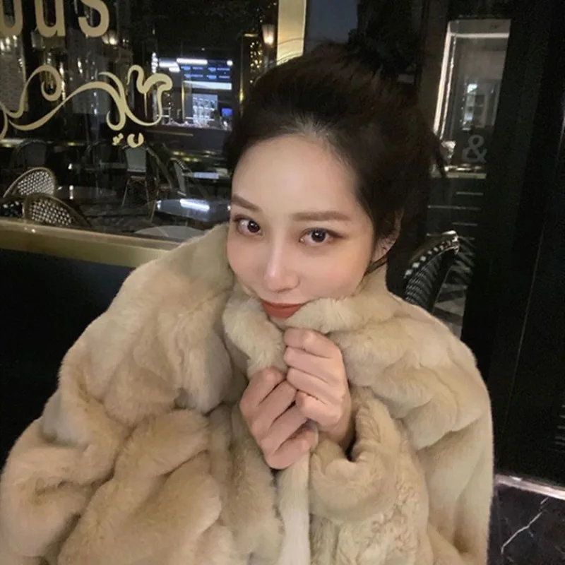 Luxury Brand Faux Fur Coat Women Autumn Winter Fluffy Jacket  Warm Thick Korean Chic Outerwear Solid Long Sleeve Women Clothing