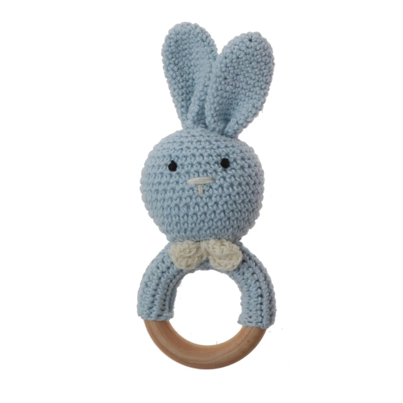 

2024 New 1PC Baby Rattle Toys Rabbit Crochet Wooden Teething Ring Baby Teether Cot Hanging Toy