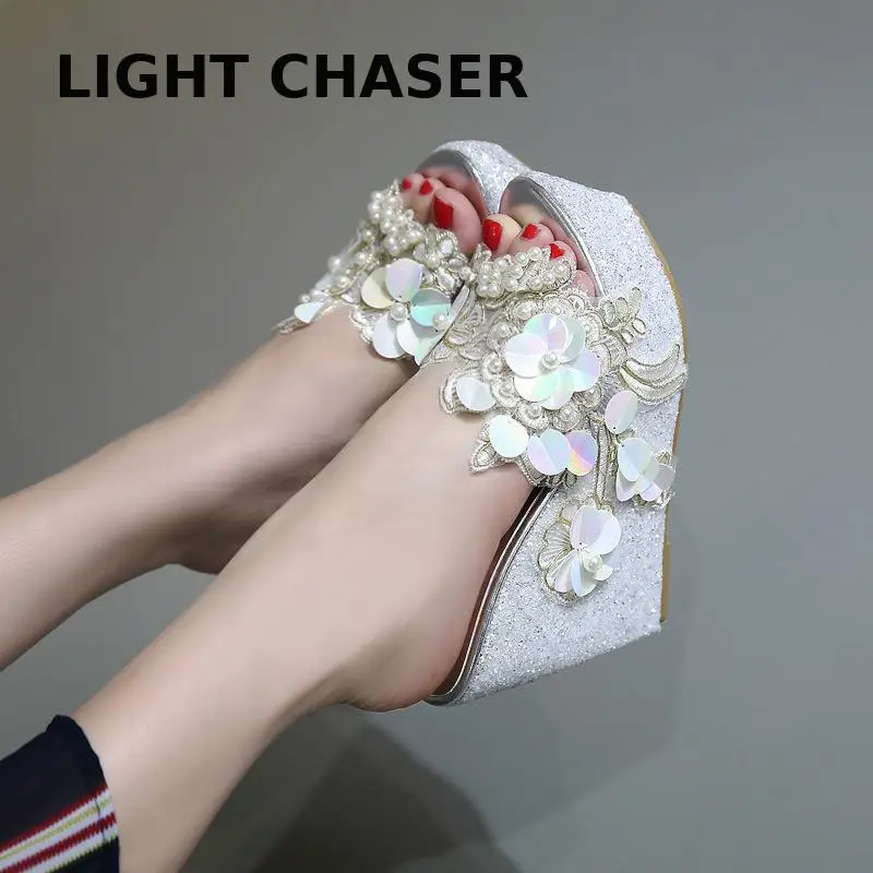 

Women Summer Slippers Ladies Glitter Wedges Shoes Female Casual Slingbacks Sandals Comfortable Platform Woman Women's High Heels