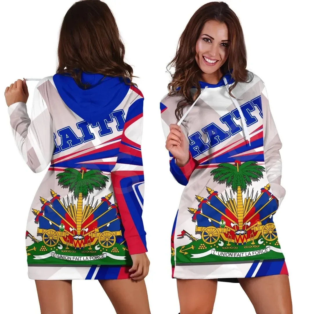 Haiti Flag 3d Women Hoodie Dress Custom Name Retro Harajuku 3d Printed Flag Pullover Casual