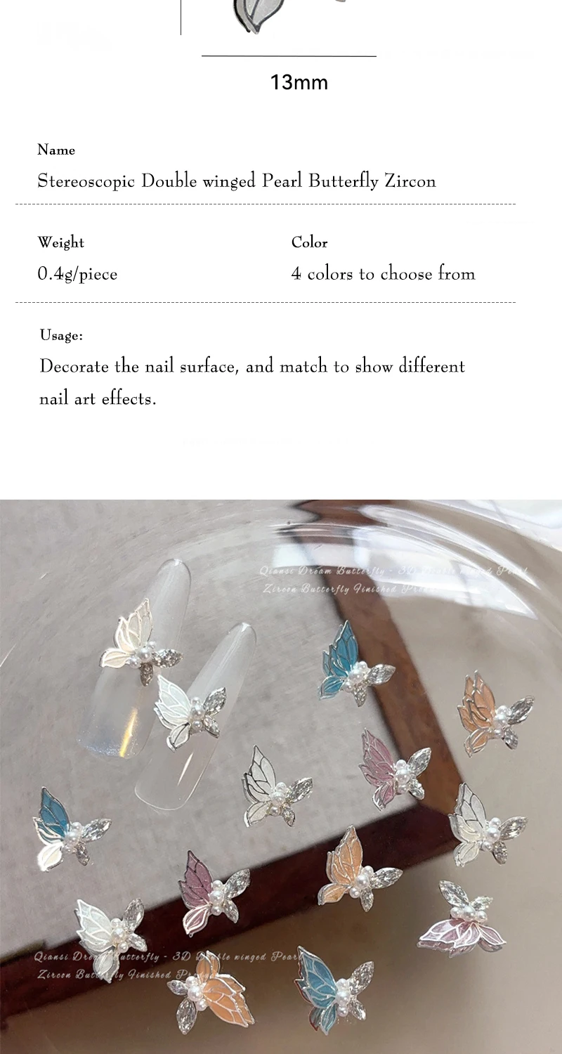 5/1 stücke Kristall Schmetterling Nagel Charms 3D Hohl Perle Legierung Zirkon Nagel Edelsteine Luxus Nail art Dekorationen für DIY Nägel Liefert – Detail 2