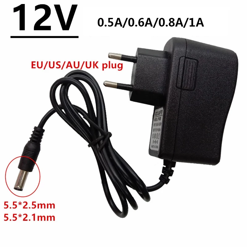 12V Universal AC DC Adaptor Power Supply Adapter 0.5A 0.6A 0.8A 1A 12 Volt Swiching EU 220V To 12 V Adaptador 5.5*2.5mm