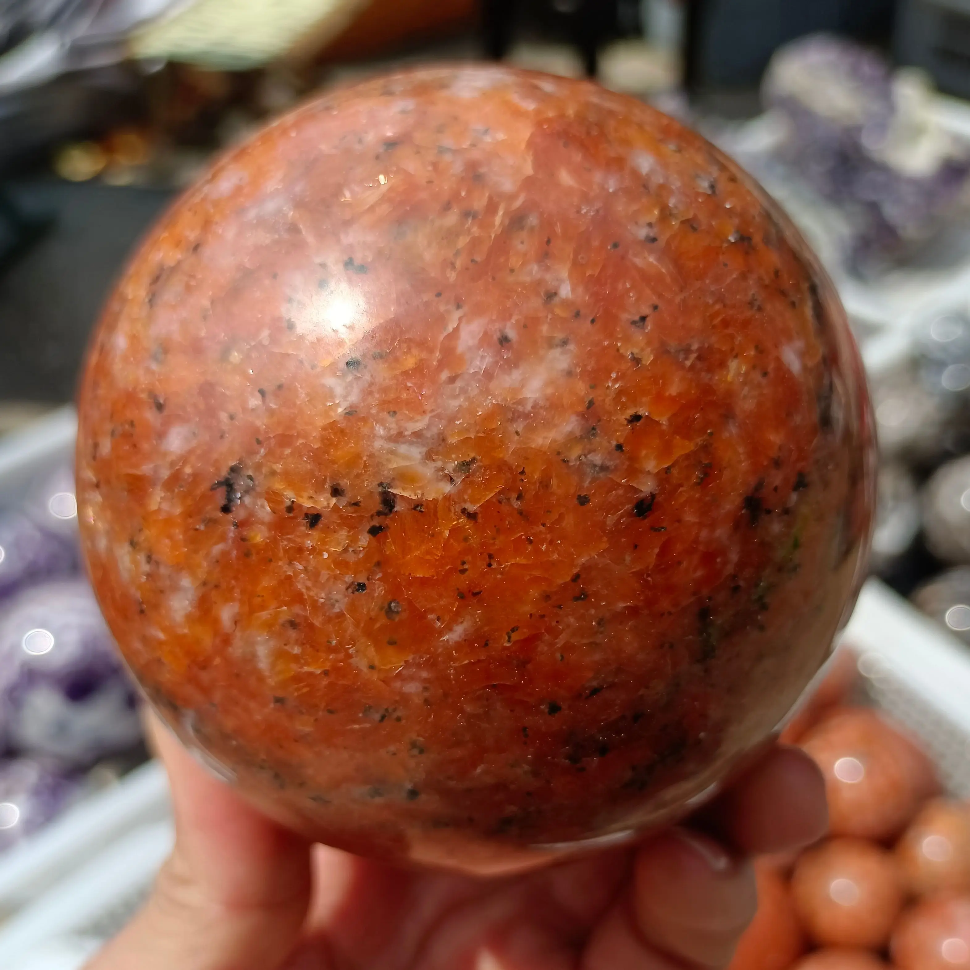 Natural Orange Sunstone Ball, Quartz Crystal, Orange Primordial Stone, Polished, Mineral Reiki, Healing, Wealth, Energy Ball 3