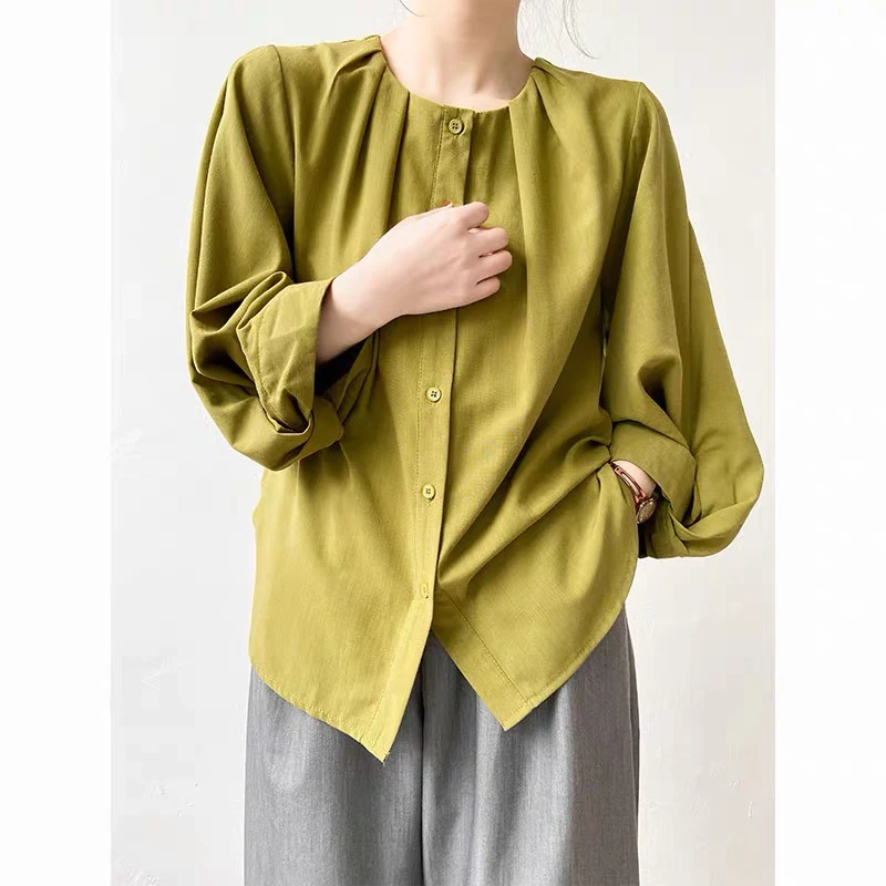 QOERLIN Long Sleeve Bubble Sleeve Cotton Linen White Shirt Spring Summer Women Button Up Loose Elegant Blouse Tops Office Ladies