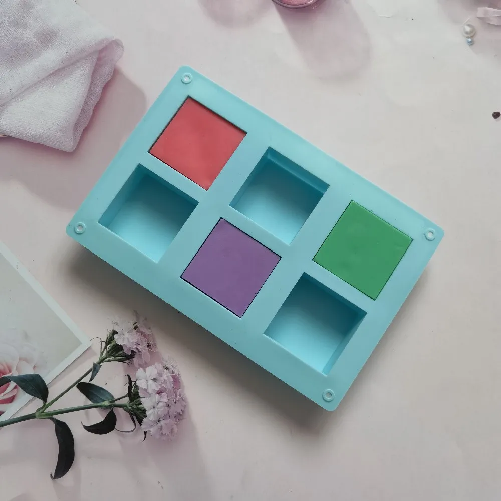 Silicone Mold 6 Cavity Square Rectangle DIY Handmade Soap Form Tray Cake Mould
