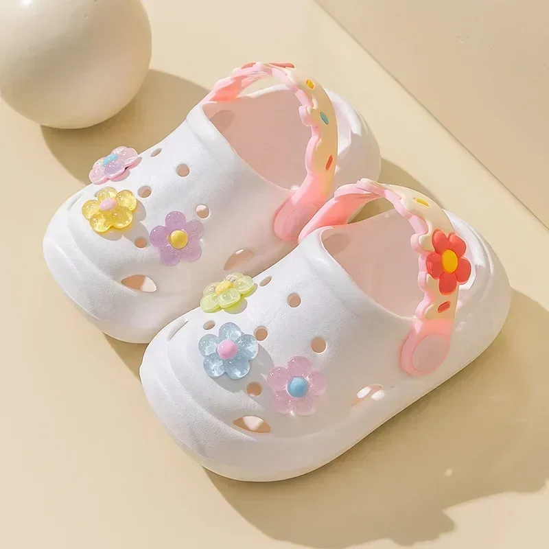 Cute Flowers Baby Girls Slippers Summer Cute Princess Garden Clogs Shoes for Kids Soft Non Slip EVA Toddler Children Beach Shoes