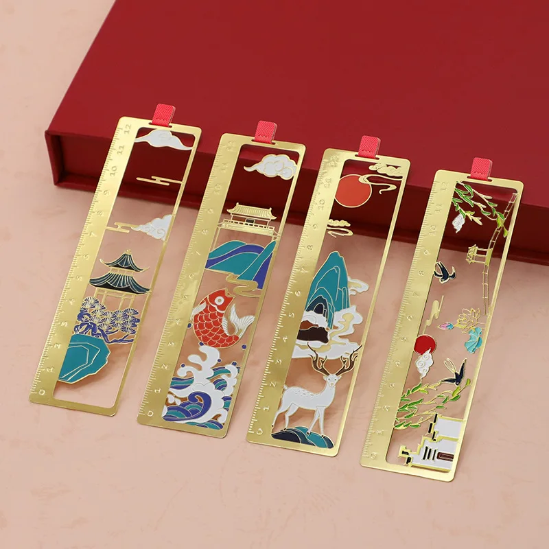 

1PC Chinese Classic Style Metal Bookmark Hollow Ruler Book Clip Multifunction Bookmark For Student Gift School Stationery Supply