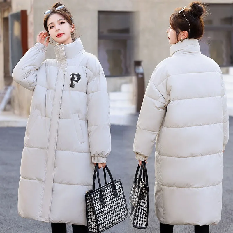 

2023 New Women Down Cotton Coat Winter Jacket Female Mid-length Warm Loose Parkas Below The Knees Outwear Hin Thin Overcoat