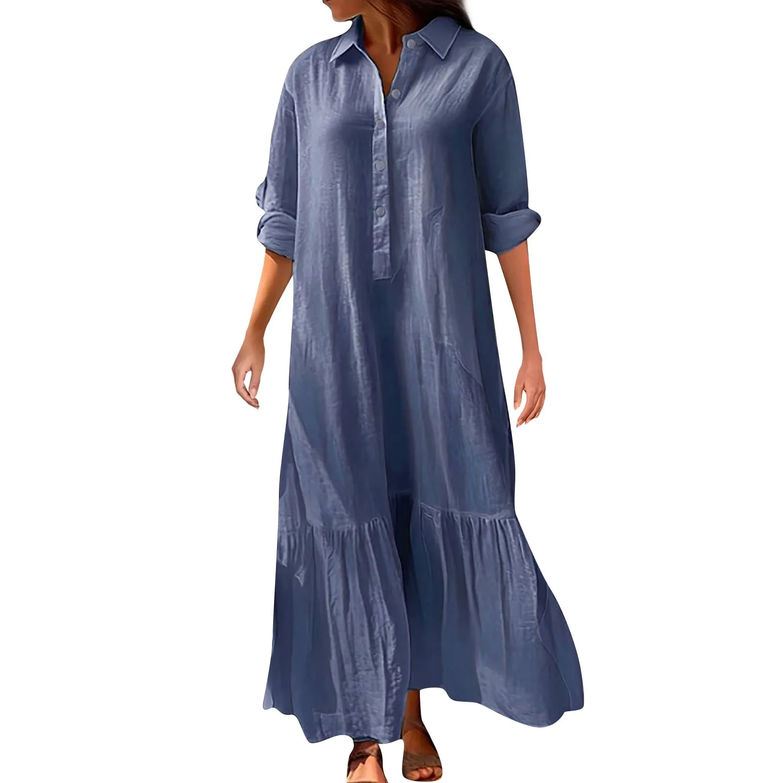 

Women's Summer New Half Sleeve Irregular Shirt Button Casual Cotton And Linen Long Dress roupas feminina vestidos para mujer
