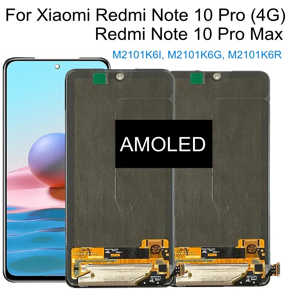 

6.67" For Xiaomi Redmi Note 10 Pro 4G M2101K6G AMOLED LCD Display Touch Screen Digitizer Replacement For Note10 MAX M2101K6I LCD