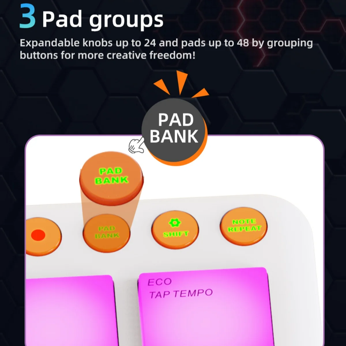 Wireless MIDI Pad Controller with RGB Pads, Presets & Velocity Curves