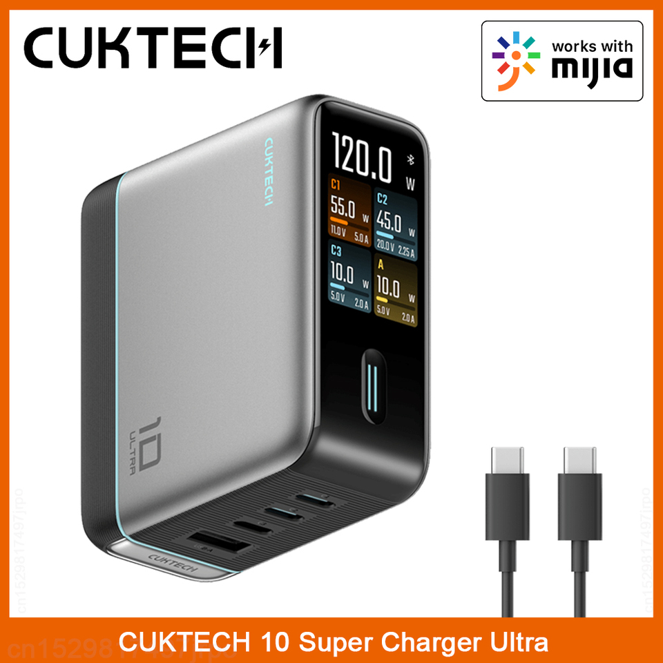 New CUKTECH 10 Super Charger Ultra AD1204U 120W 100 MAX Portable GaN Charger For Xiaomi Samsung iPhone MacBook Mi Home APP Mijia