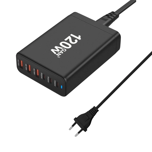 120W GAN Multi USB Charging Station 6 Port Hub Type C Charger PD Fast Charging Station Smart charger For iPhone Samsung Xiaom 5