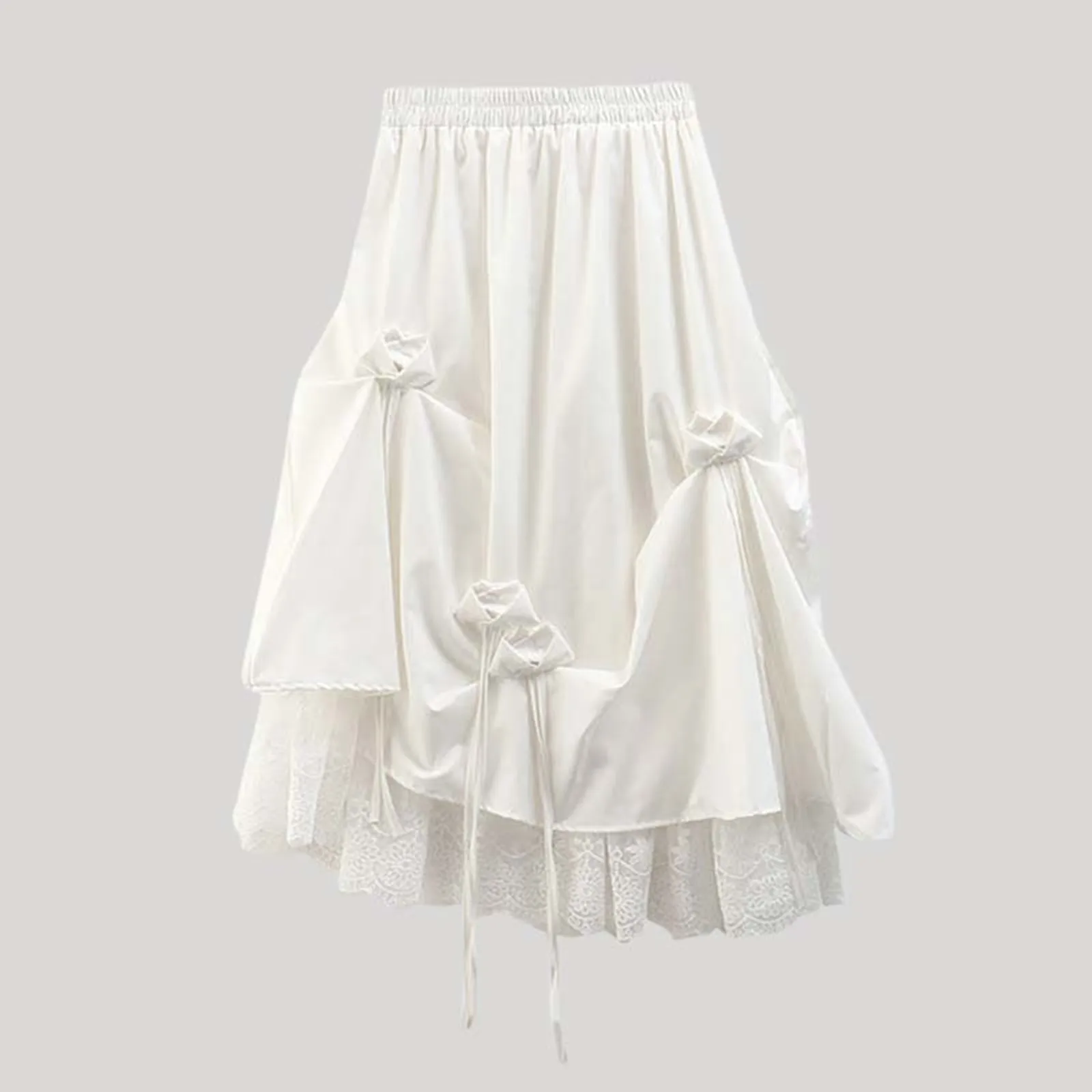 

Skirts For Women 2024 New Pleated Mesh Stitching Skirt Women's Summer Fashion High-Waisted Mid-Length Lace A-Line Skirt