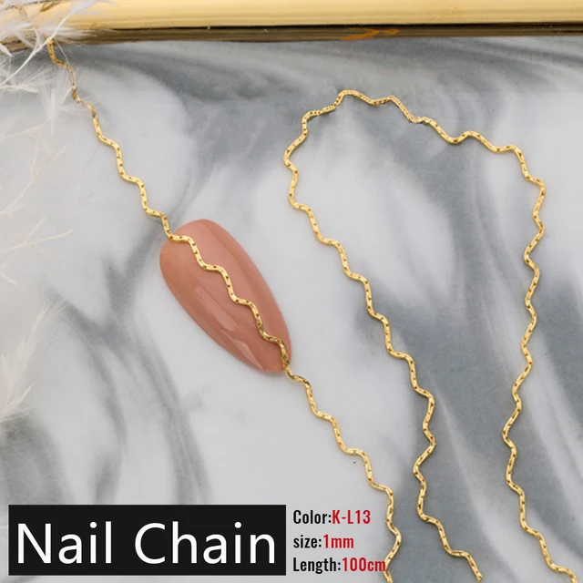 Nail Chain 0.8mm/1.0mm/50cm Rose Gold Silver Pixie Stone Decorations Accessory Metal Steel Ball Chain Nail Art Jewelry K-L13(100cm)