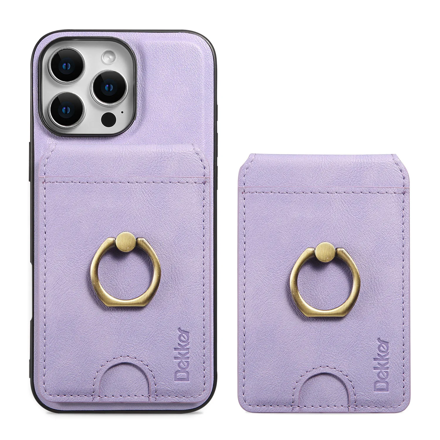 2-in-1 Detachable Vertical Card Slot Ring Holder Leather Wallet Case with Magnetic Cover