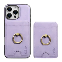 2 - in - 1 Detachable Vertical Card Slot Ring Holder Leather Wallet Case with Magnetic Cover - iPhone 12 Pro (PURPLE)