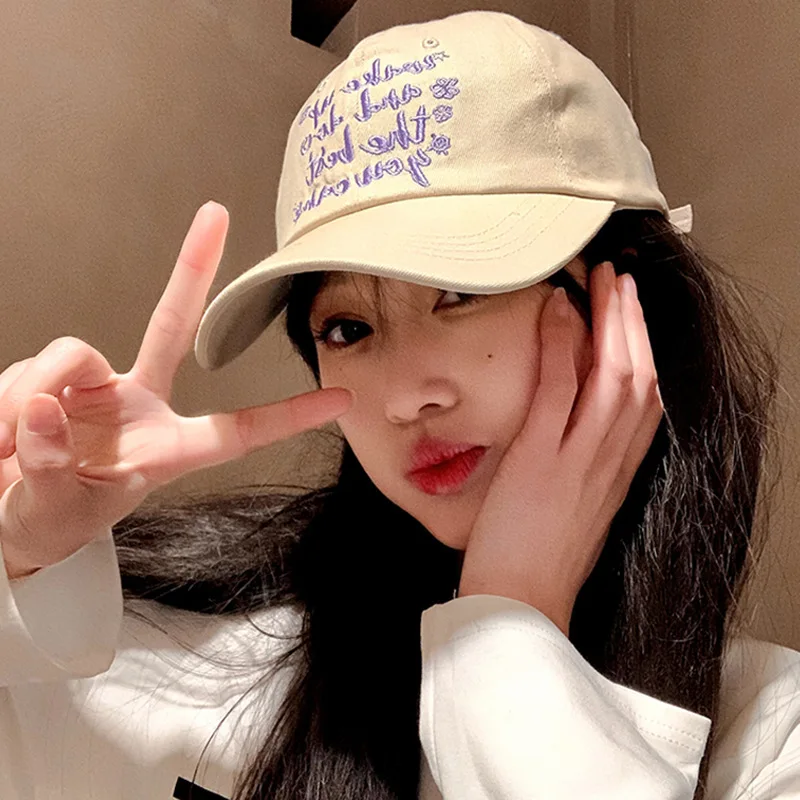 여성용 씻어 면화 야구 모자 자수 편지 Snapback Peaked Hat For Lady Girl JK 한국어 Y2K 야외 선 바이저 모자