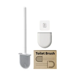 Wall - Mounted Silicone Toilet Brush with Quick - Dry Holder and Flexible Bristles (White)