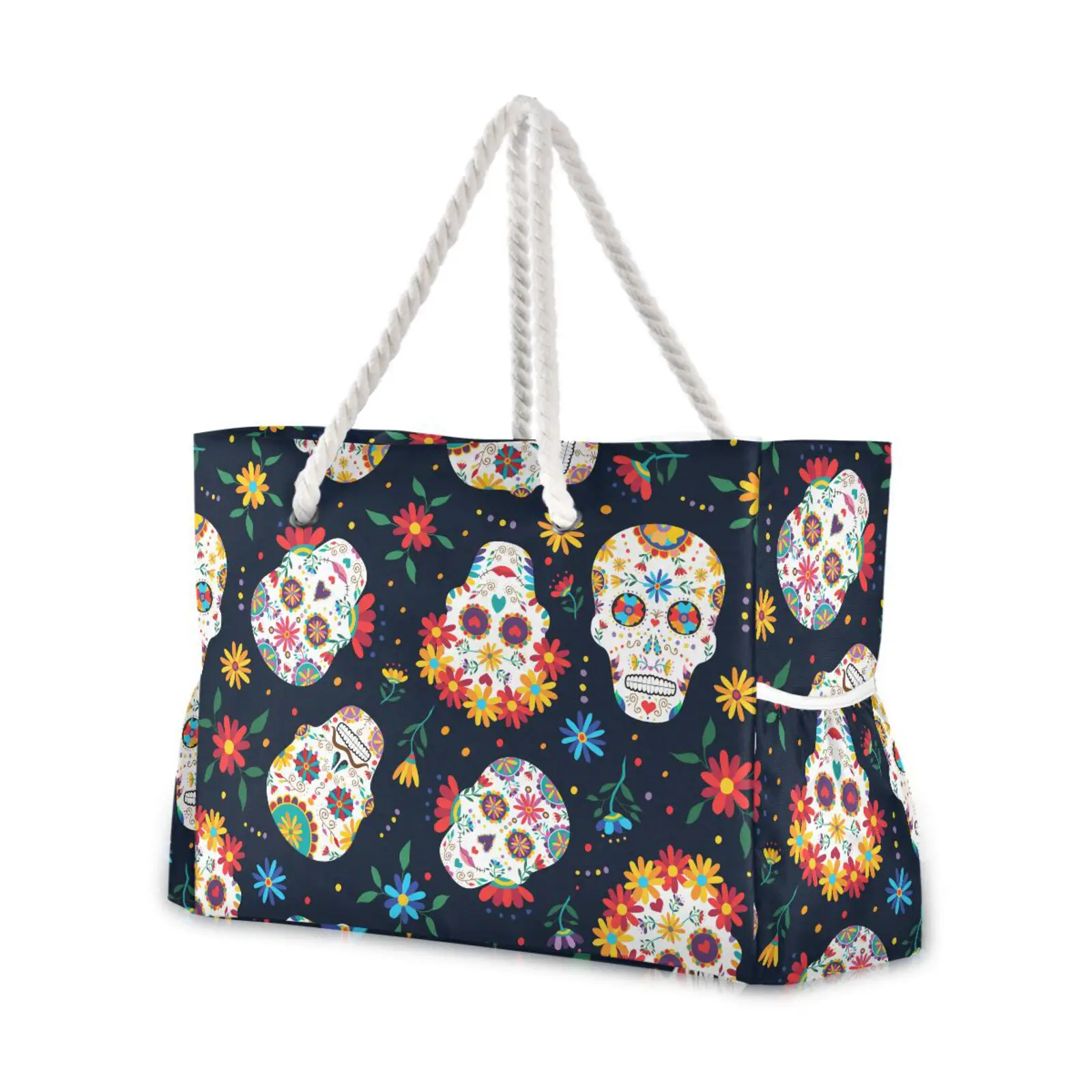 New Handbags Nylon Cloth Beach Bag Summer Large Capacity Shoulder Bag Skull Print Waterproof Travel Hemp Rope Sundries Tote Bag| | - AliExpress