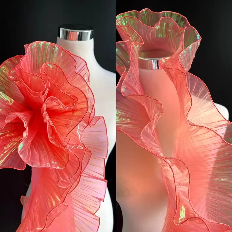 2 미터 Pleated Ruffle Organza 그라디언트 컬러 레이스 트림 13CM 와이드 DIY 의류 접합 장식 리본 웨딩 드레스 봉제 직물