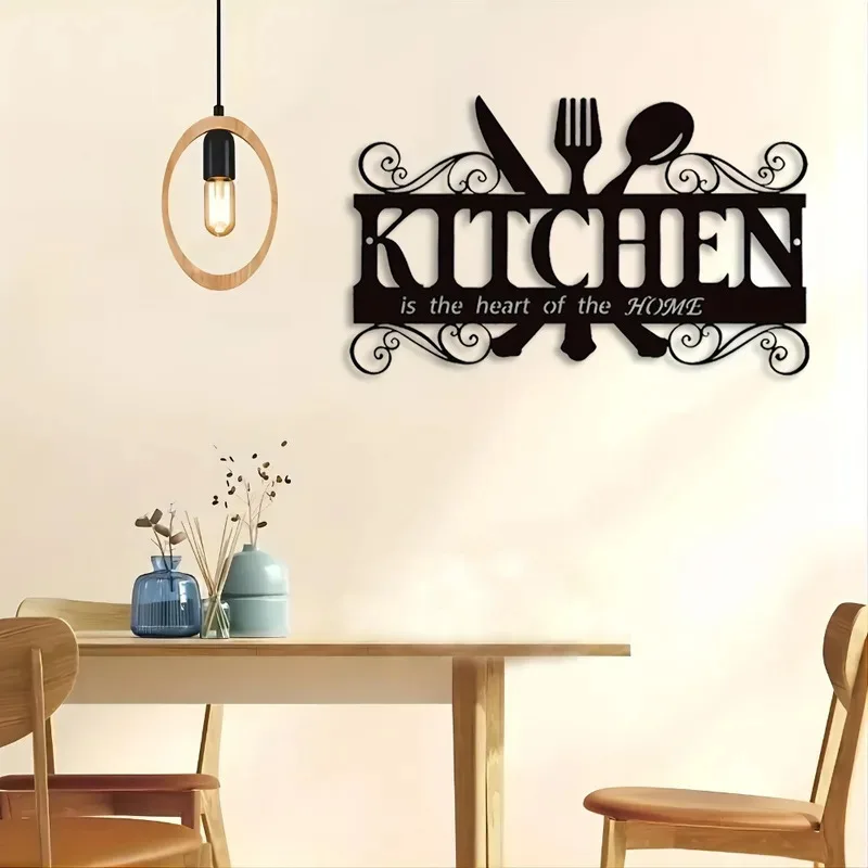 1pc Art Deco Inspired Black Metal Kitchen Wall Art - Elegant Family Theme Hanging Sign with Heartfelt Message 5