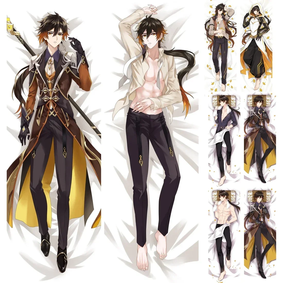 

60x180cm Game Genshin Impact Zhongli Dakimakura Male Otaku Throw Hugging Body Zhong Li Pillow Case Cover Home Bedding Decorative