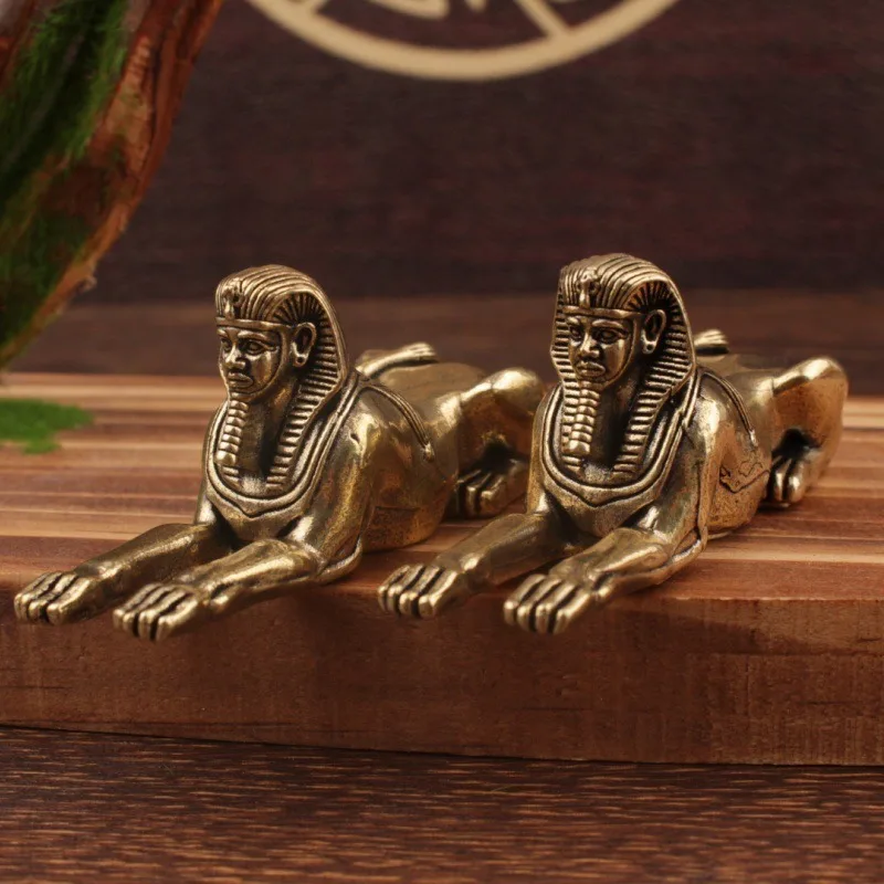 1Pcs Retro Copper Egypt Sphinx Statue Small Ornaments Brass Guardian Statue Figurines Desktop Decorations Home Decor Accessories