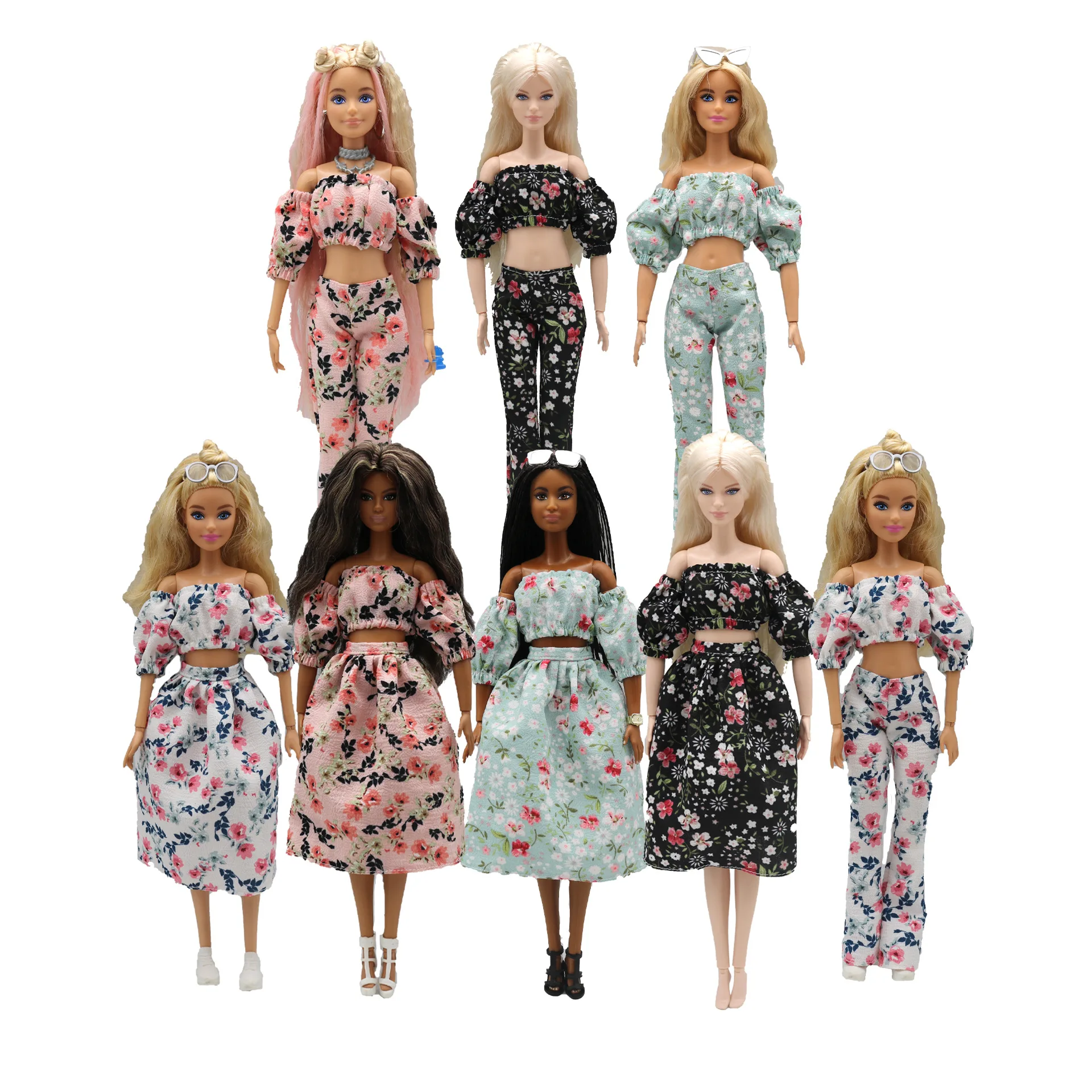 2023 New Doll Abbigliamento Accessori Floreale Manica A Bolle Gonfio Per Bambola Barbie 1/6 Gonna Piccola Set 30Cm