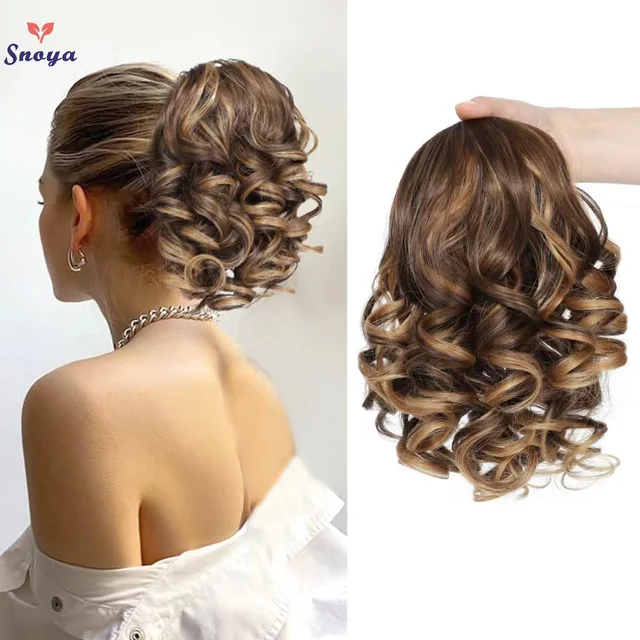 Extensions de queue de cheval synthétiques courtes bouclées avec cordon de serrage, Extensions de cheveux élégantes pour un usage quotidien, accessoires pour cheveux 1