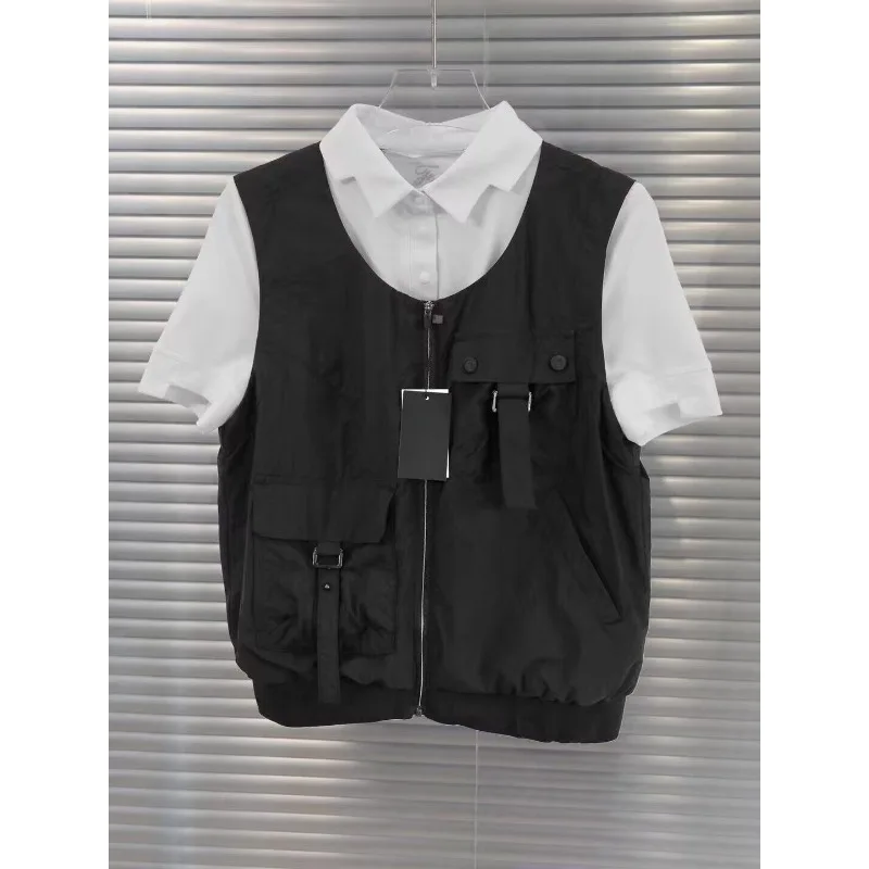 

2024 Summer New Golf Women's Round Neck Zipper Pocket Sports Sleeveless Vest