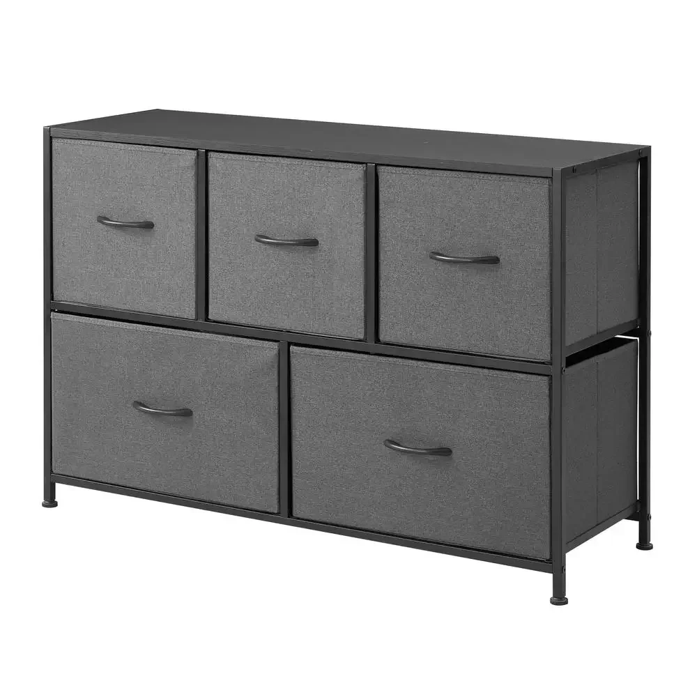 5 Drawer Fabric Storage Dresser Grey Bedroom High-capacity Organizer Sturdy Durable Steel Frame Non-woven Fabric Drawers Easy 3