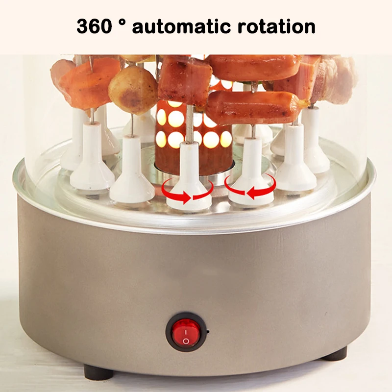 Electric BBQ Kebab Grill Machine Automatic Rotating Barbecue Smokeless Oven Rotisserie Roast Domestic Lamb Skewers Heating Stove 5