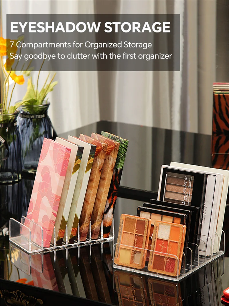 Kosmetik-Organizer aus Acryl, 7 Fächer, transparente Schreibtisch-Aufbewahrungsbox, Schublade, Trennwand, Schlitz, Gehäuse, Rack für Kosmetikhalter – Detail 6