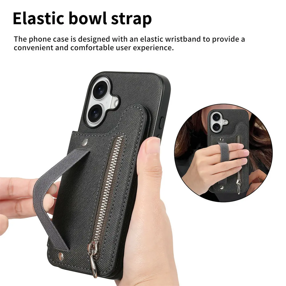 Luxury RFID Card Leather Wallet Case with Elastic Strap