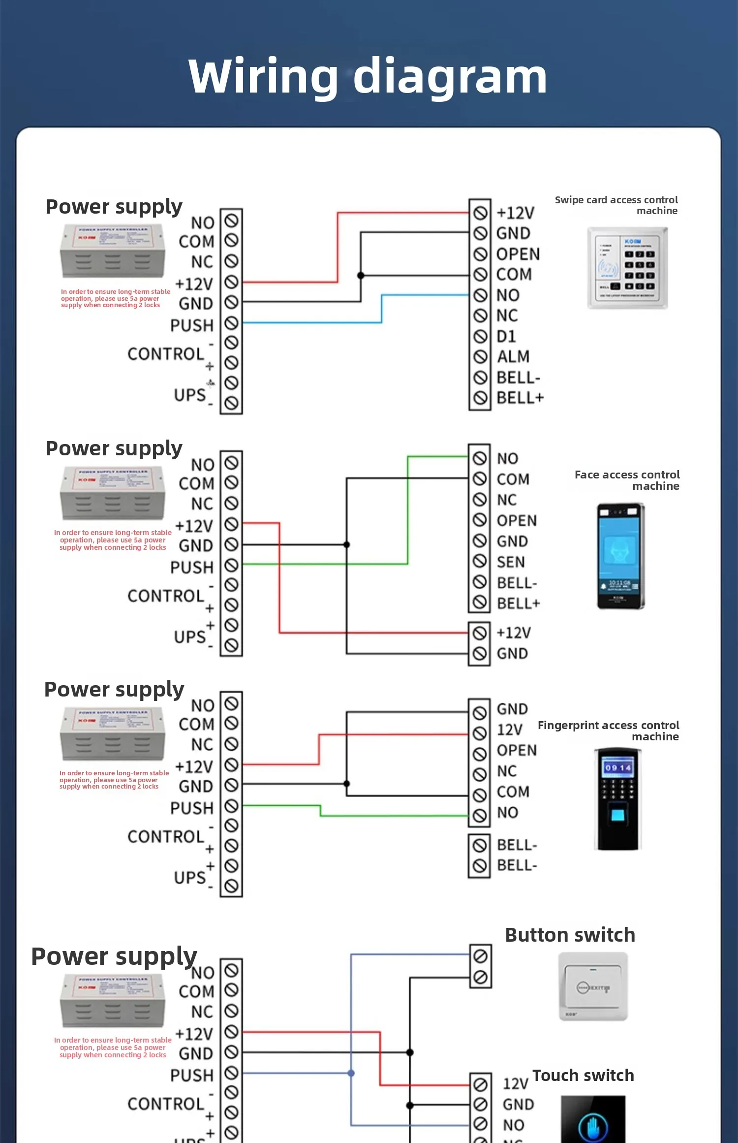 brand access control power supply 12V5A plug-in magnetic lock UPS lithium batter
