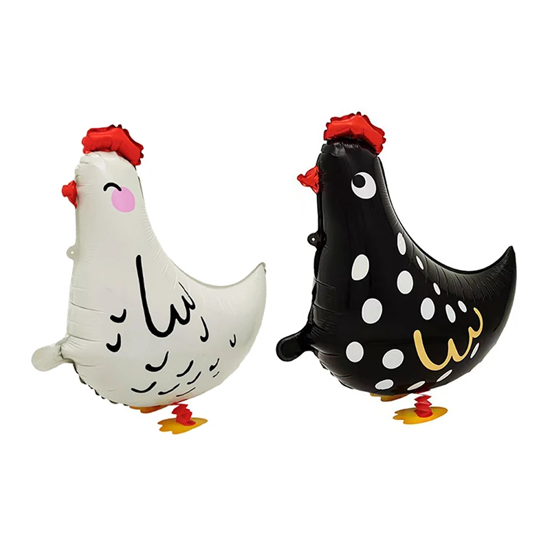 Hühnchenförmige Schwarz-Weiß Gepunktete Aluminiumfolienballons Cartoon-Lauffiguren Kindergeburtstag Bauernhof-Tier Partydekoration – Detail 4