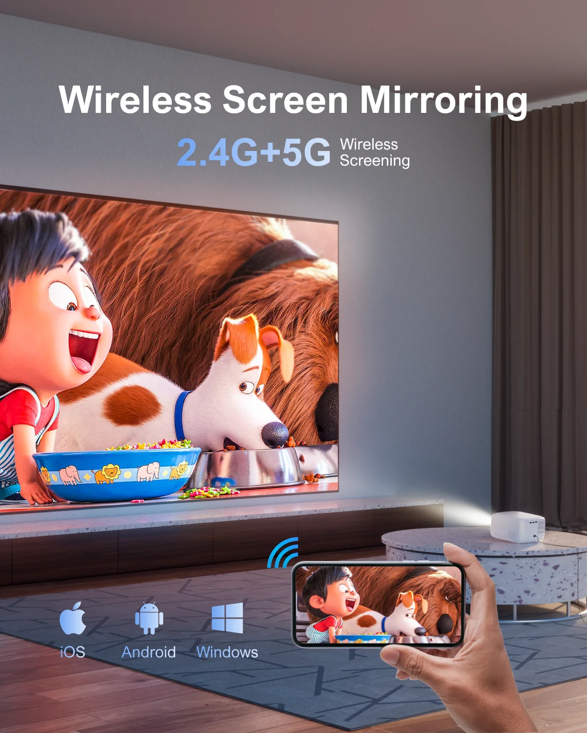 ULTIMEA Full HD Projector 1080P, Decoding 2K Video Home Theater Electric Focus 5G WiFi Bluetooth Projector,Mini Portable Beamer