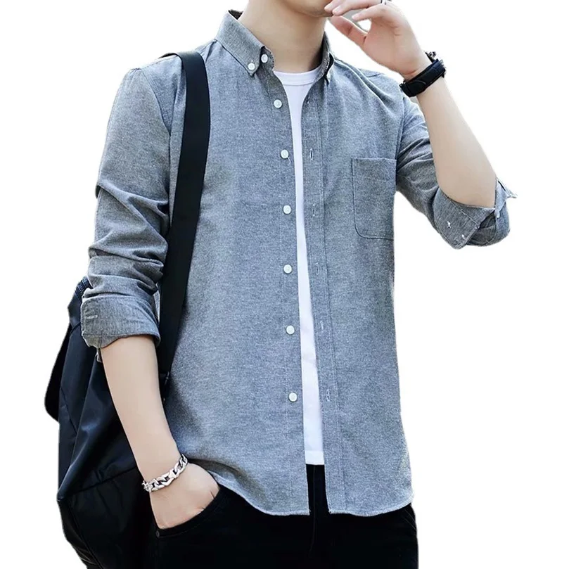

Men Oxford Shirt Dress Shirt Long Sleeve Solid Male Clothing Fit Business Shirts White Blue Navy Red Spring Summer