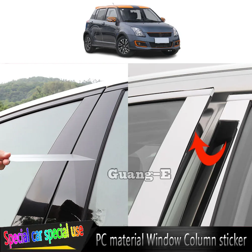 Per Suzuki Swift 2005-2016 Car Center Tpu/Glossy Mirror Pillar Post Cover Door Trim Window Moulding Stickers Accessori 6 Pezzi