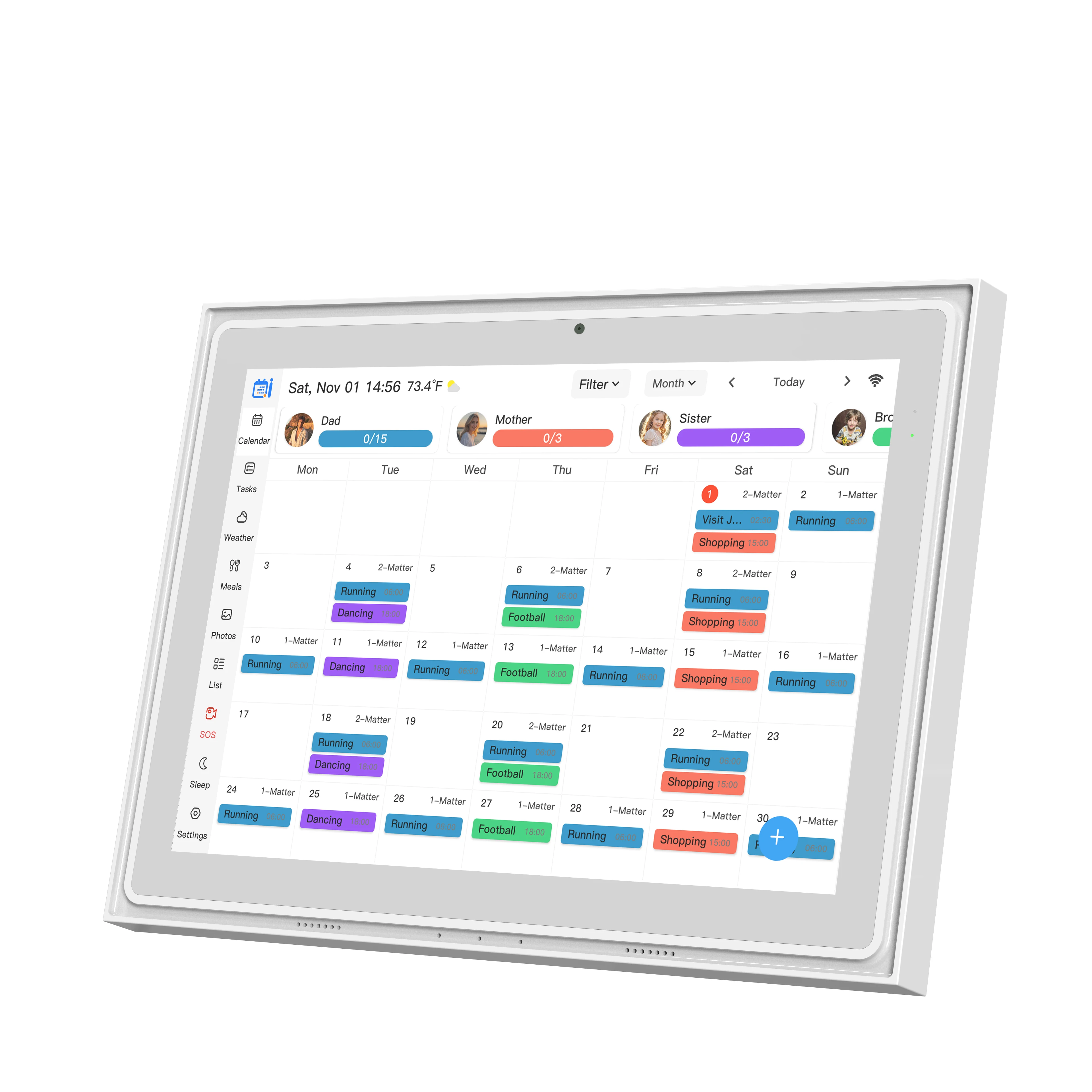 15.6인치 디지털 캘린더 벽걸이 터치스크린 안드로이드 14 블랙 스마트 구글 캘린더 디스플레이 비디오 재생 Wi-Fi 인터랙티브
