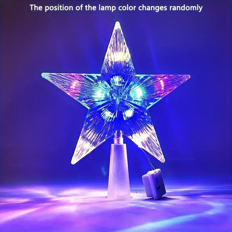 Christmas Tree Decoration 15cm Glowing Tree Topper Five-pointed Star Transparent LED Shining Xmas Colorful