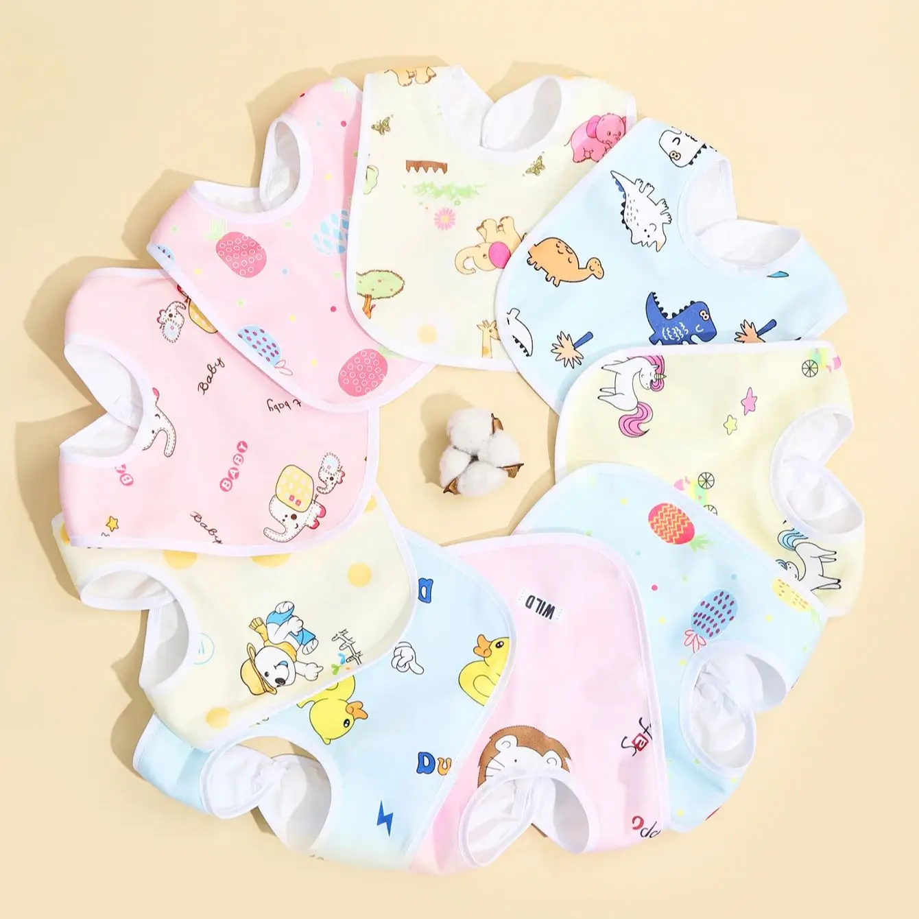 Random 4/6/8/10PCS Baby Bibs Cotton Waterproof Bib Children Feeding Clothes Protection Kids Toddler Scarf for Newborns Boys Girl