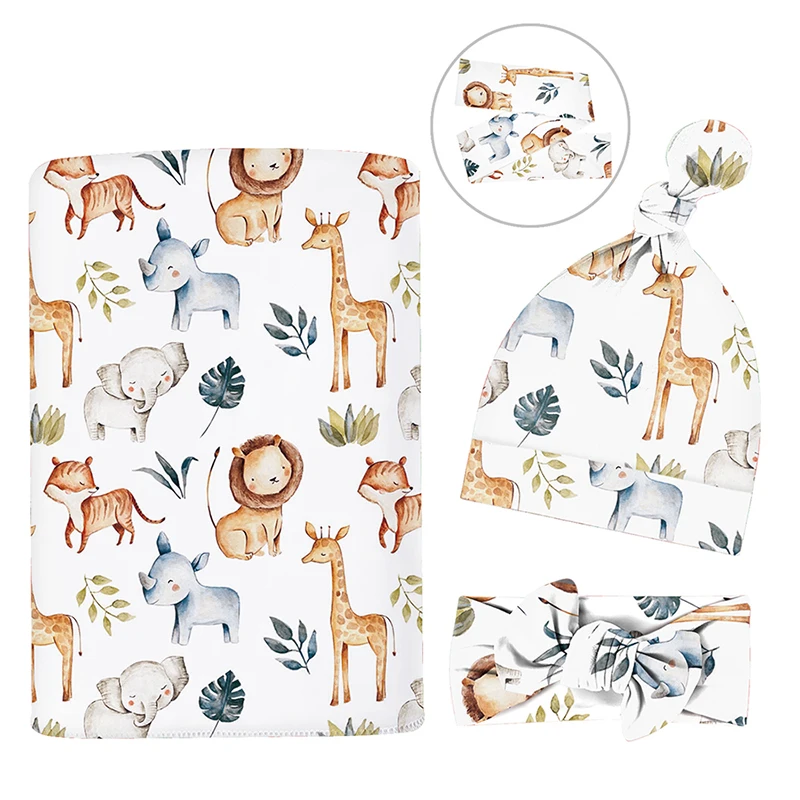 Baby Swaddle Blankets Newborn Hat Headband Wrap Blanket Set Soft Breathable Swaddling Cloths for Baby Shower Photography Props 4