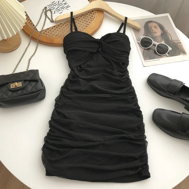 Folds V neck Sexy Bodycon Dress Summer Black Evening Party Dresses 2023