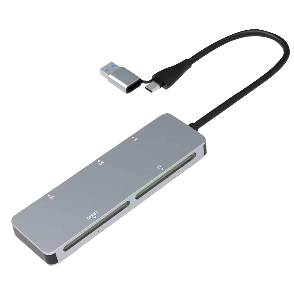 5 in 1 Multi Memory Card Reader 5Gbps CFast+XD+CF+SD+TF Reader Multi-Card Reader Adapter Type-C & USB A for Windows  OS