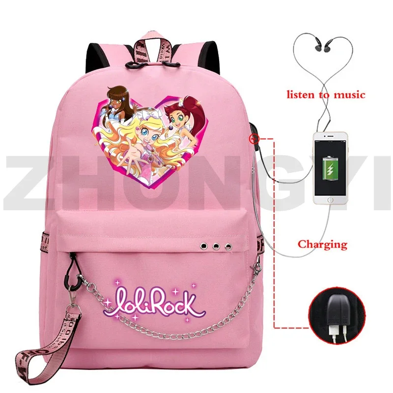 

Милый рюкзак LoliRock с USB-зарядкой, рюкзак с защитой от кражи LoliRockstar, большой школьный рюкзак с мультипликационным рисунком для девочек, рюкзак руководителя для женщин