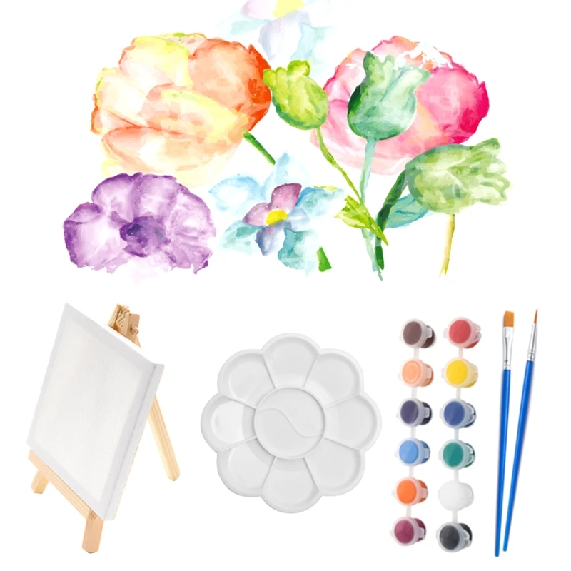 Sketch Easel Wooden Easel 23 Pcs Mini Wooden Easel Painting Canvas Set Acrylic Drawing Paint Kit for Kids